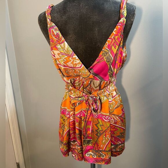 Alice & Trixie Silk Sleeveless Orange/Pink Boho Blouse Size Large - Picture 2 of 7